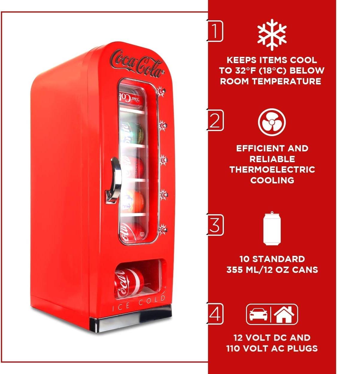 image:imageCocaCola ACDC Retro Vending Electric Cooler with 10 Can Capacity Beverage Vending Machine with Thermoelectric Cooling and Tall Window Display