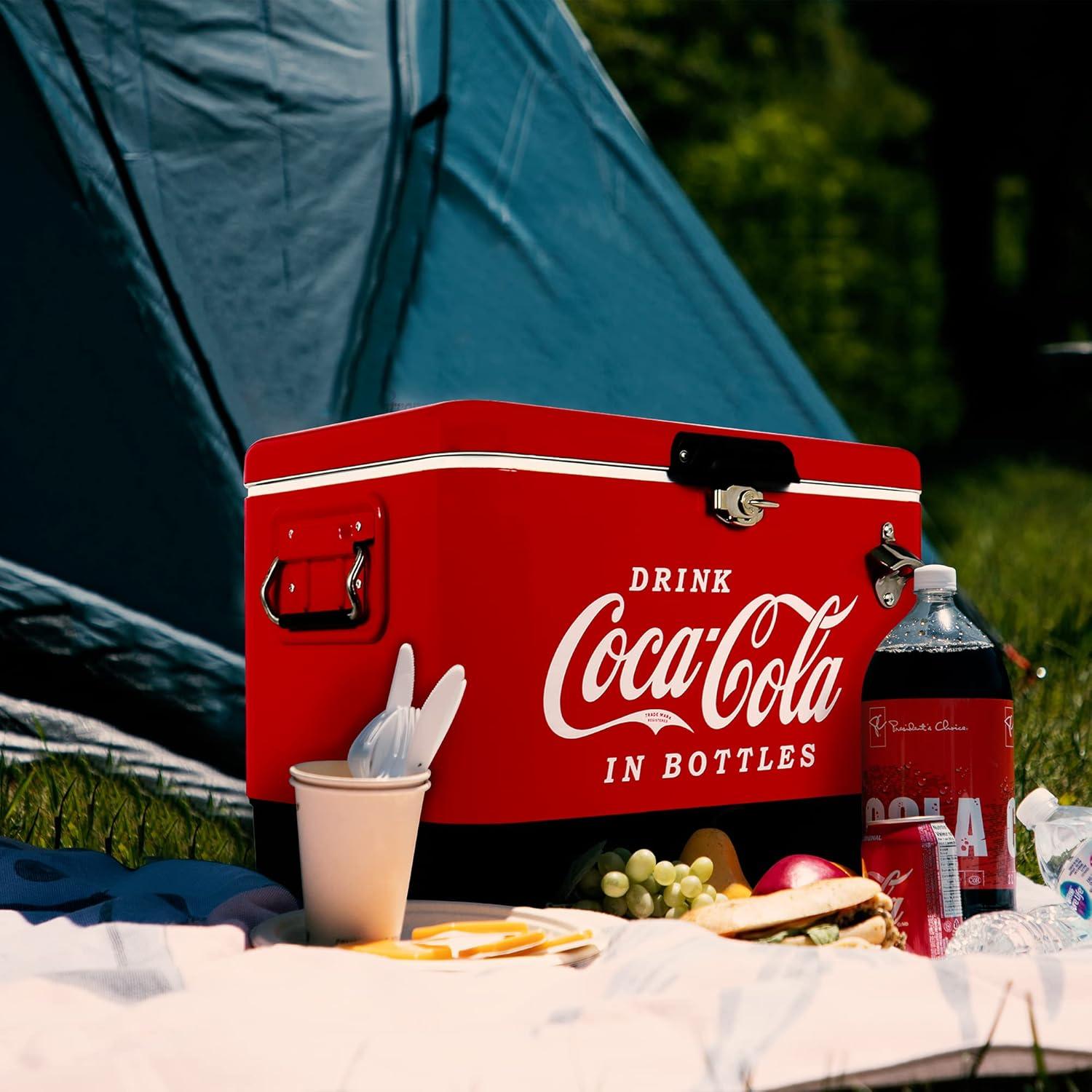 image:imageCocaCola Ice Chest Cooler Portable Ice Bucket with Bottle Opener Vintage Style Insulated for Camping RV Beach BBQs Picnic Tailgating Fishing Stainless Steel 85 Can Ice Box 51L 54 qt