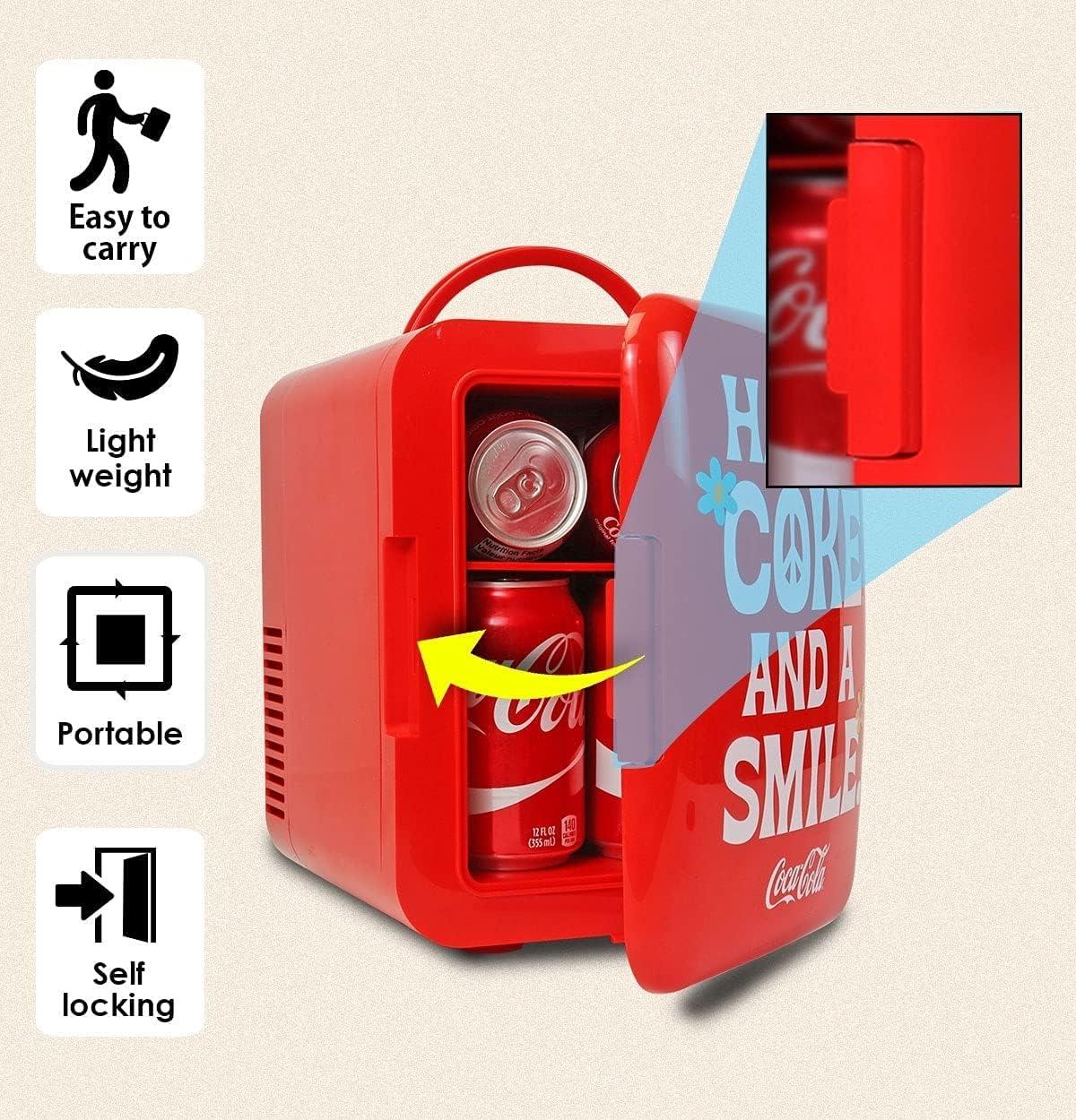 image:imageCocaCola Mini Fridge 6Can Portable ACDC Thermoelectric Cooler amp Warmer Compact Dorm Fridge for Skincare Office Desk Car RV Countertop Beverage Storage Retro Novelty Refrigerator