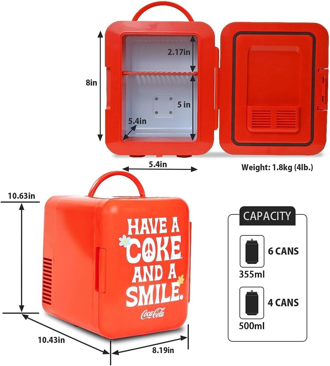 image:imageCocaCola Mini Fridge 6Can Portable ACDC Thermoelectric Cooler amp Warmer Compact Dorm Fridge for Skincare Office Desk Car RV Countertop Beverage Storage Retro Novelty Refrigerator
