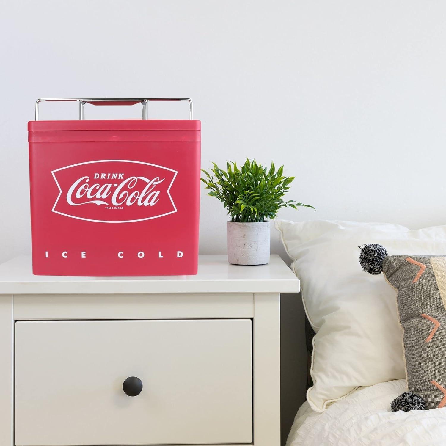 image:imageCocaCola Retro Electic Ice Chest Cooler  Portable Ice Bucket Includes 12V amp AC Cords Vintage Style Insulated for Personal Travel Camping Picnic Home Office 6 Can Ice Box 4L 42 qt
