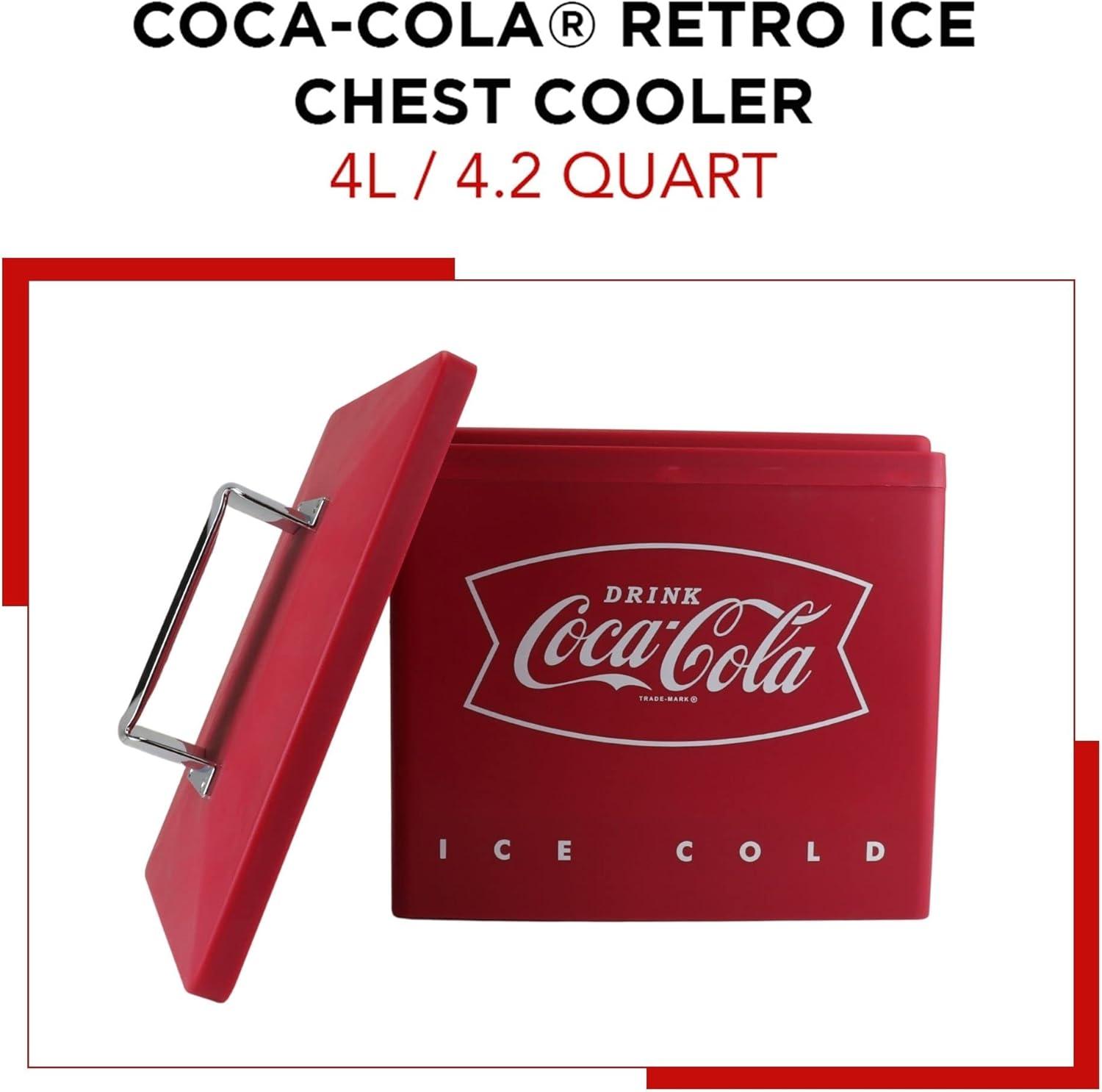 image:imageCocaCola Retro Electic Ice Chest Cooler  Portable Ice Bucket Includes 12V amp AC Cords Vintage Style Insulated for Personal Travel Camping Picnic Home Office 6 Can Ice Box 4L 42 qt