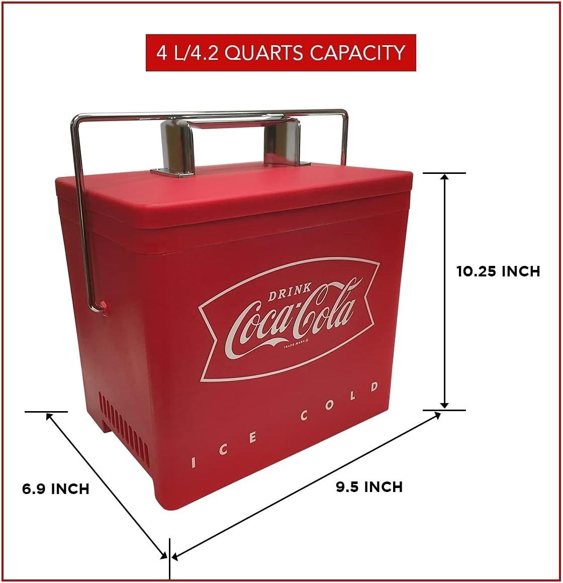 image:imageCocaCola Retro Electic Ice Chest Cooler  Portable Ice Bucket Includes 12V amp AC Cords Vintage Style Insulated for Personal Travel Camping Picnic Home Office 6 Can Ice Box 4L 42 qt