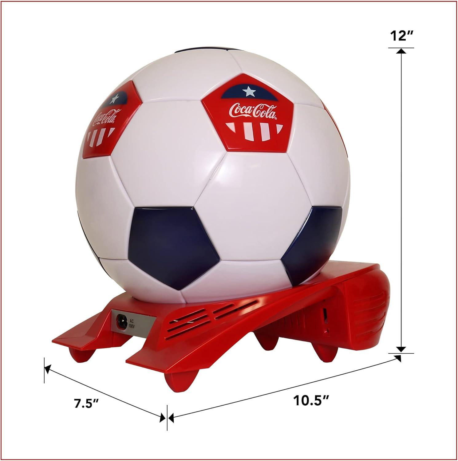 image:imageCocaCola Soccer Ball Mini Fridge 5 Can Beverage Cooler with Hidden Opening White Red Black Unique Accessory for Den Games Room ManCave Dorm Sports Fans Students