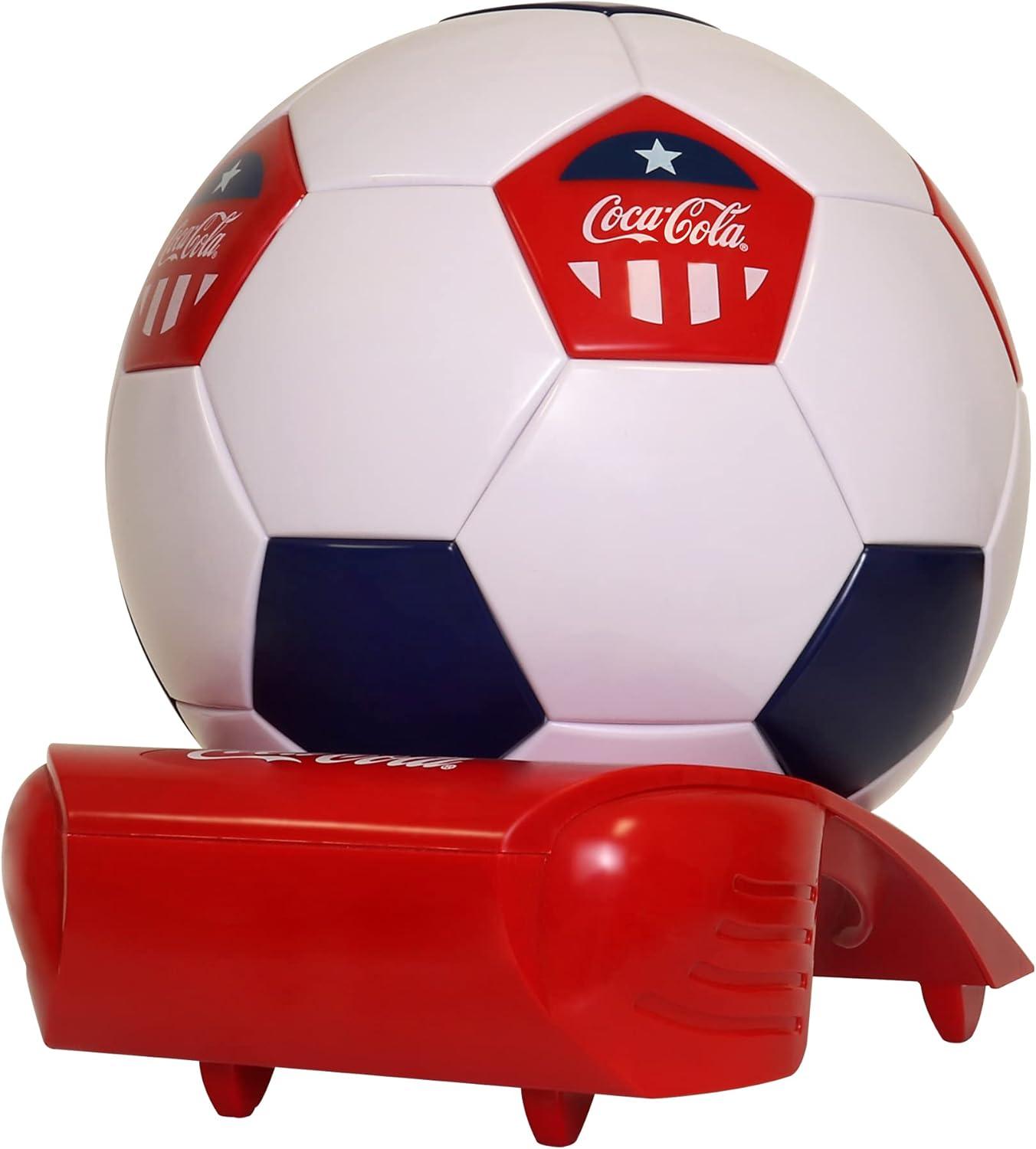 image:imageCocaCola Soccer Ball Mini Fridge 5 Can Beverage Cooler with Hidden Opening White Red Black Unique Accessory for Den Games Room ManCave Dorm Sports Fans Students