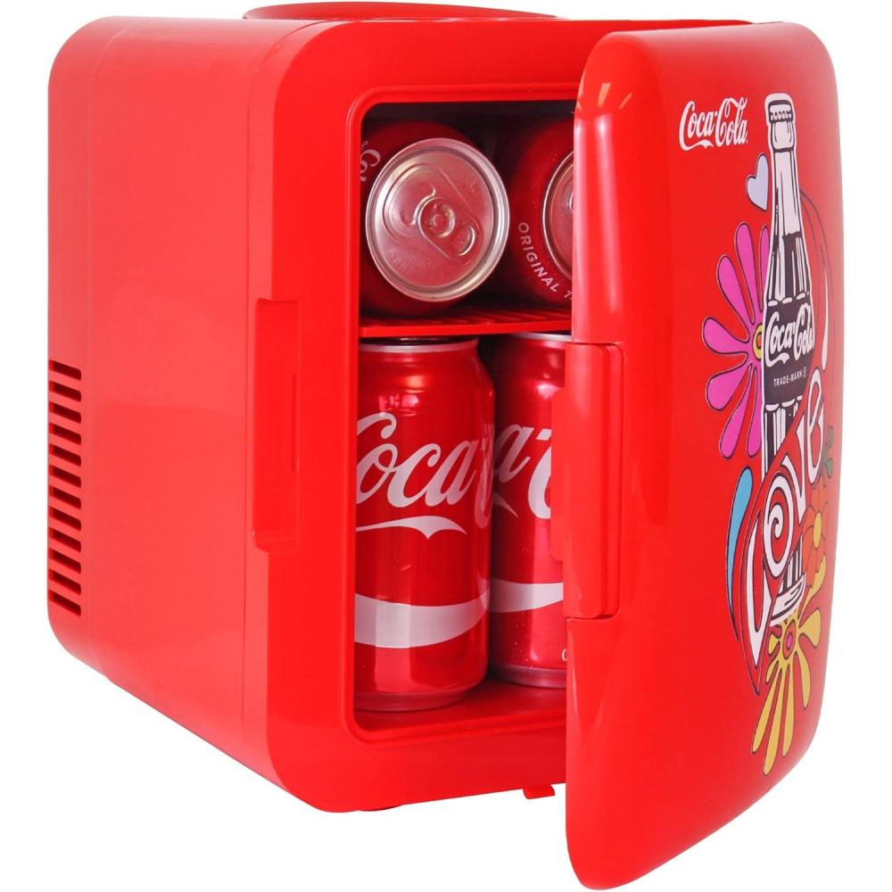 image:imageCoca Cola Mini Fridge Refrigerator for Bedroom Skincare Office Portable Table Top Beverage Cooler 12V 110V Refrigerador For Drinks Soda Wine Use In Car Dorm Outdoor Patio 6 Can