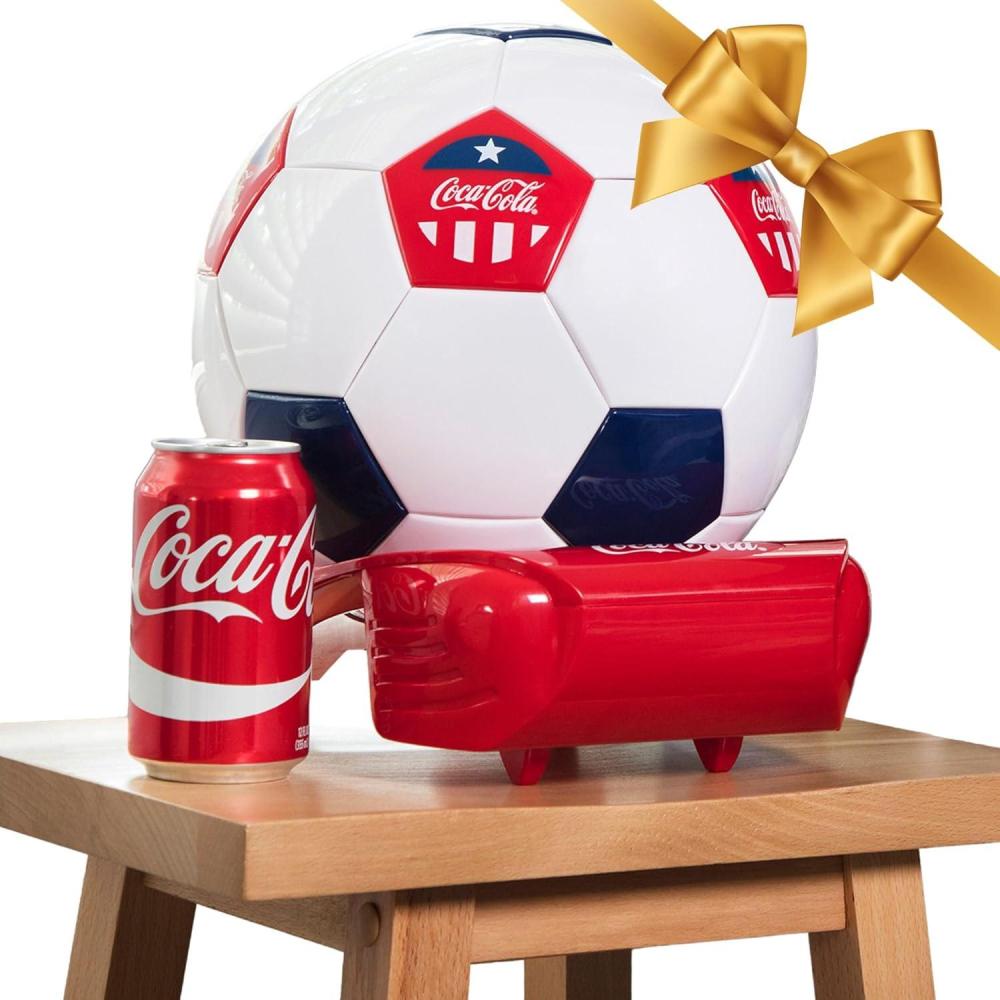 image:imageCocaCola Soccer Ball Mini Fridge 5 Can Beverage Cooler with Hidden Opening White Red Black Unique Accessory for Den Games Room ManCave Dorm Sports Fans Students