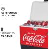 Coca-Cola Ice Chest Cooler – Portable Ice Bucket with Bottle Opener, Vintage Style, Insulated for Camping, RV, Beach, BBQs, Picnic, Tailgating, Fishing, Stainless Steel 85 Can Ice Box, 51L (54 qt)