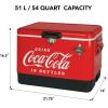 Coca-Cola Ice Chest Cooler – Portable Ice Bucket with Bottle Opener, Vintage Style, Insulated for Camping, RV, Beach, BBQs, Picnic, Tailgating, Fishing, Stainless Steel 85 Can Ice Box, 51L (54 qt)