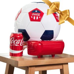 Coca-Cola Soccer Ball Mini Fridge, 5 Can Beverage Cooler with Hidden Opening, White Red Black, Unique Accessory for Den, Games Room, Man-Cave, Dorm, Sports Fans, Students
