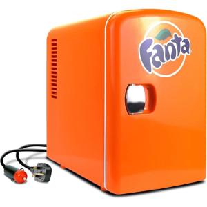 Fanta Mini Fridge – 6 Can Refrigerator for Bedroom Office, Portable Table Top Beverage Cooler, 12V 110V Refrigerador For Drinks, Soda, Wines, small can fridge,Use In Car, Dorm, Outdoor, Patio