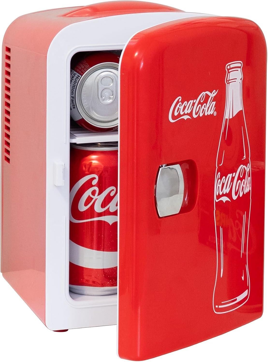 image:imageCoca Cola Mini Fridge for Bedroom Skincare Cosmatic Office 4L Small Refrigerator 6 Can Mini Dorm Fridge Portable Cooler 12V DC 110V AC Personal Travel Snacks Drinks Red