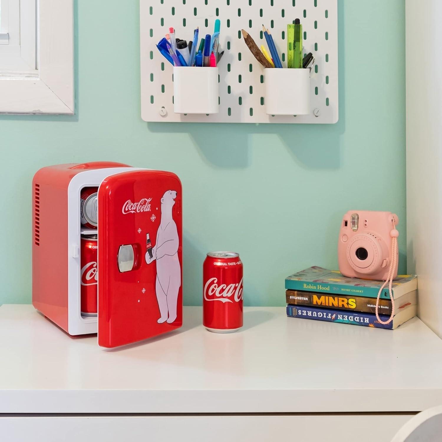 image:imageCoca Cola Polar Bear Mini Fridge Compact and Cute Refrigerator for Bedroom Office Dorm Travel Skincare Snacks and Drinks Small Portable Fridge with Adorable Polar Bear Design Perfect for Any Space