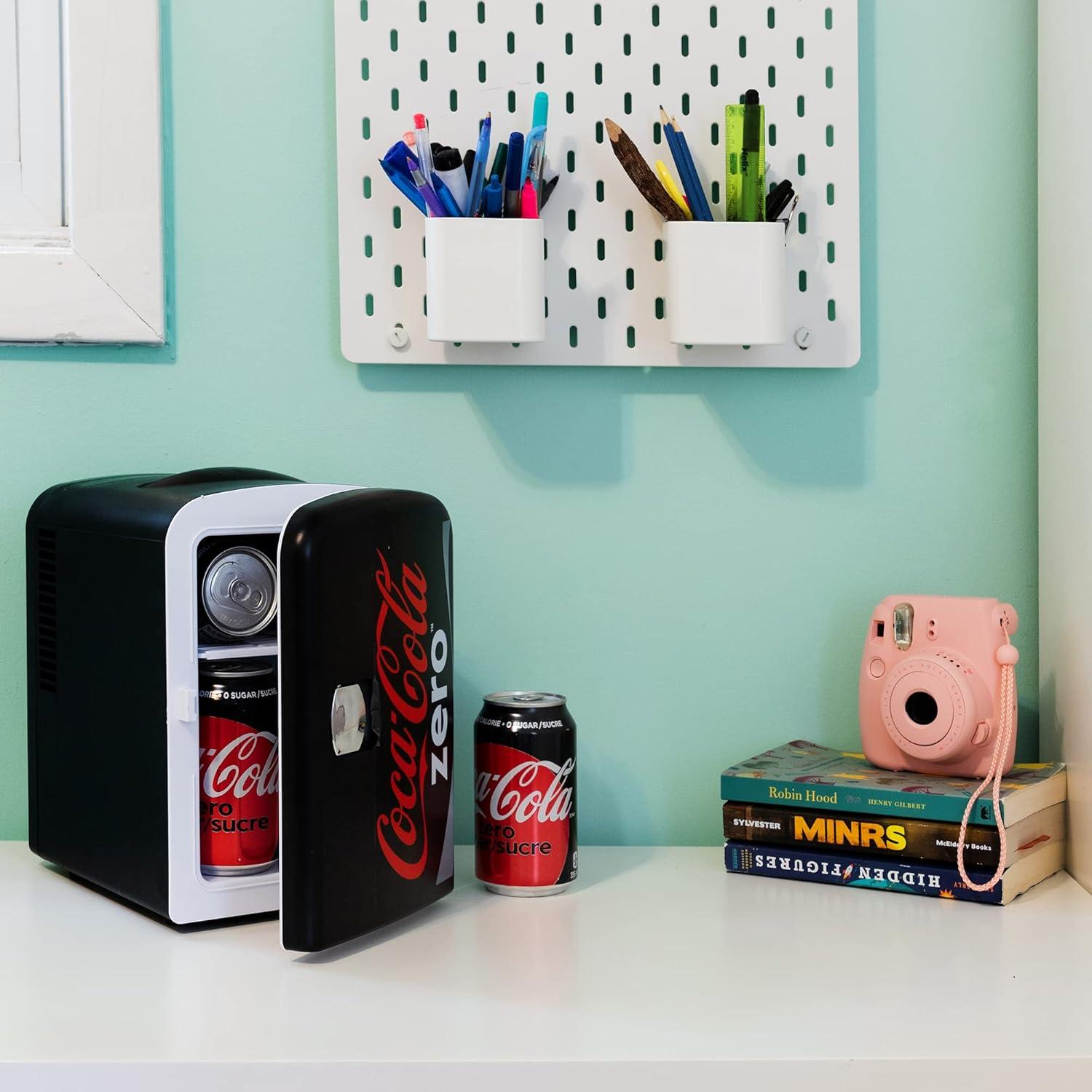 image:imageCoke Zero Mini Fridge 6 Can Refrigerator for Bedroom Office Portable Table Top Beverage Cooler 12V 110V Refrigerador For Drinks Soda Wine Use In Car Dorm Outdoor Patio