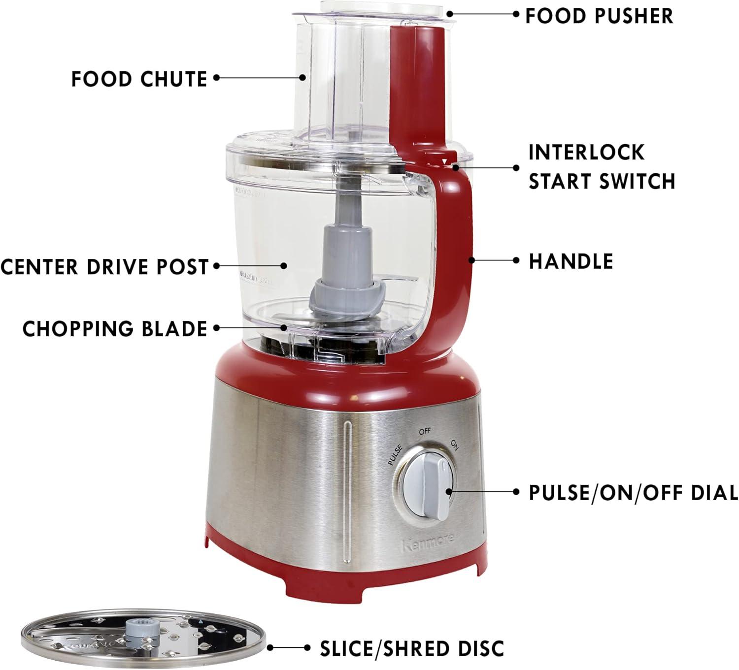 image:imageKenmore 11Cup Food Processor and Vegetable Chopper with Reversible SlicingShredding Disc Chop Slice Shred Mince Grate Puree Stainless Steel 500W Red and SilverRed