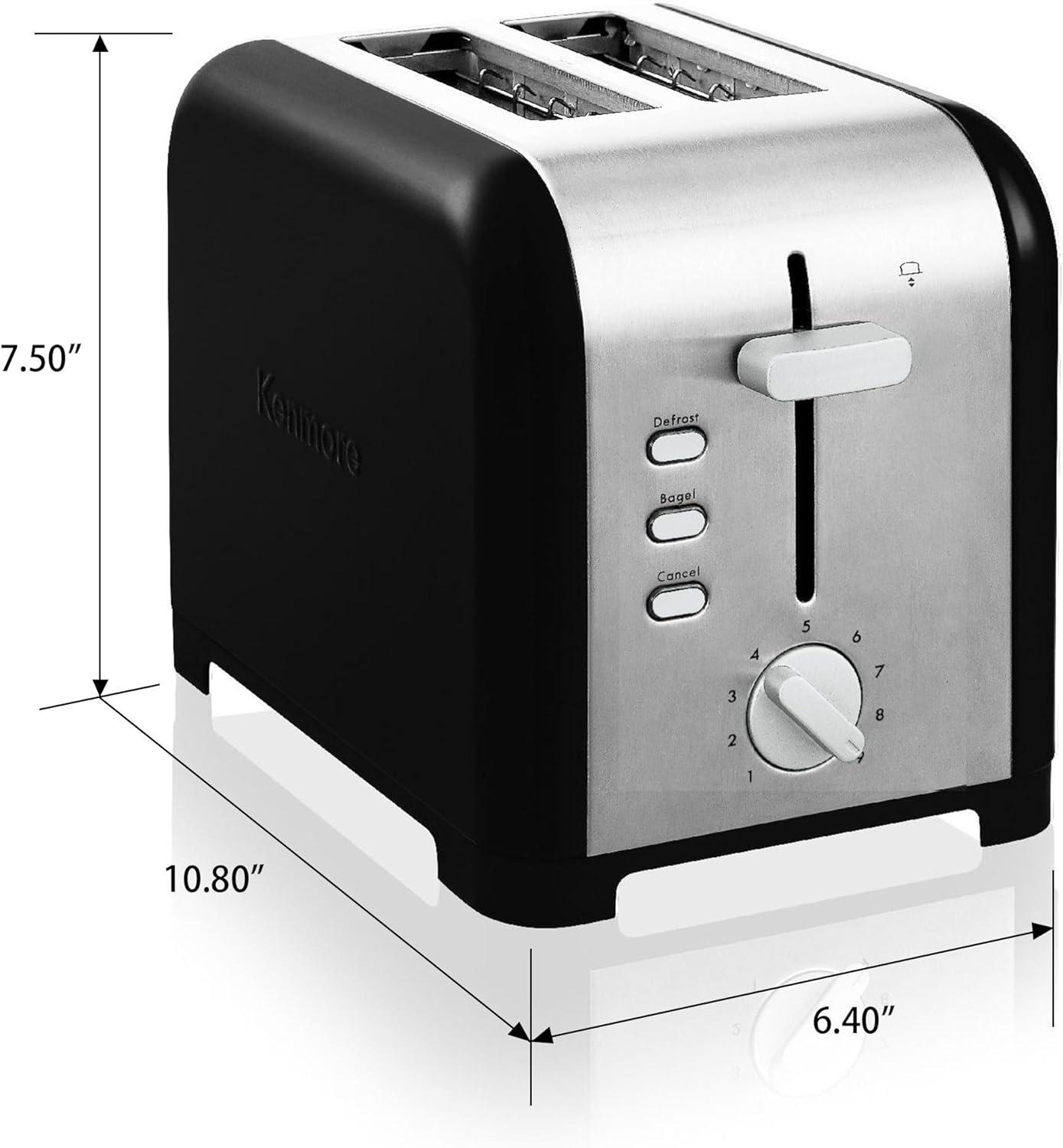 image:imageKenmore 2Slice Toaster Black Stainless Steel Extra Wide Slots Bagel and Defrost Functions 9 Browning Levels Removable Crumb Tray for Bread Toast English Muffin Toaster StrudelBlack