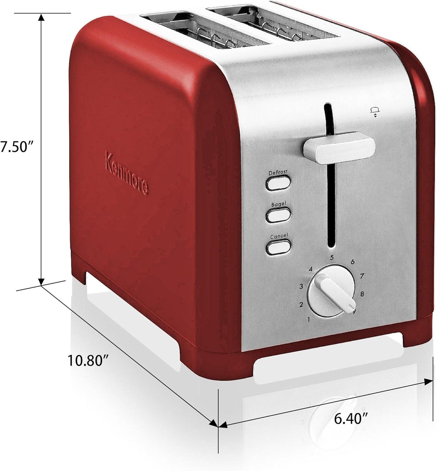 image:imageKenmore 2Slice Toaster Black Stainless Steel Extra Wide Slots Bagel and Defrost Functions 9 Browning Levels Removable Crumb Tray for Bread Toast English Muffin Toaster StrudelRed