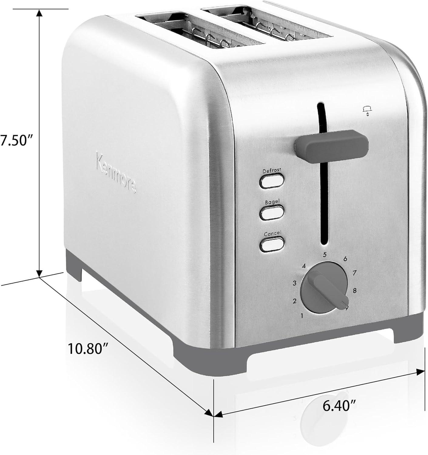 image:imageKenmore 2Slice Toaster Black Stainless Steel Extra Wide Slots Bagel and Defrost Functions 9 Browning Levels Removable Crumb Tray for Bread Toast English Muffin Toaster StrudelStainless Steel