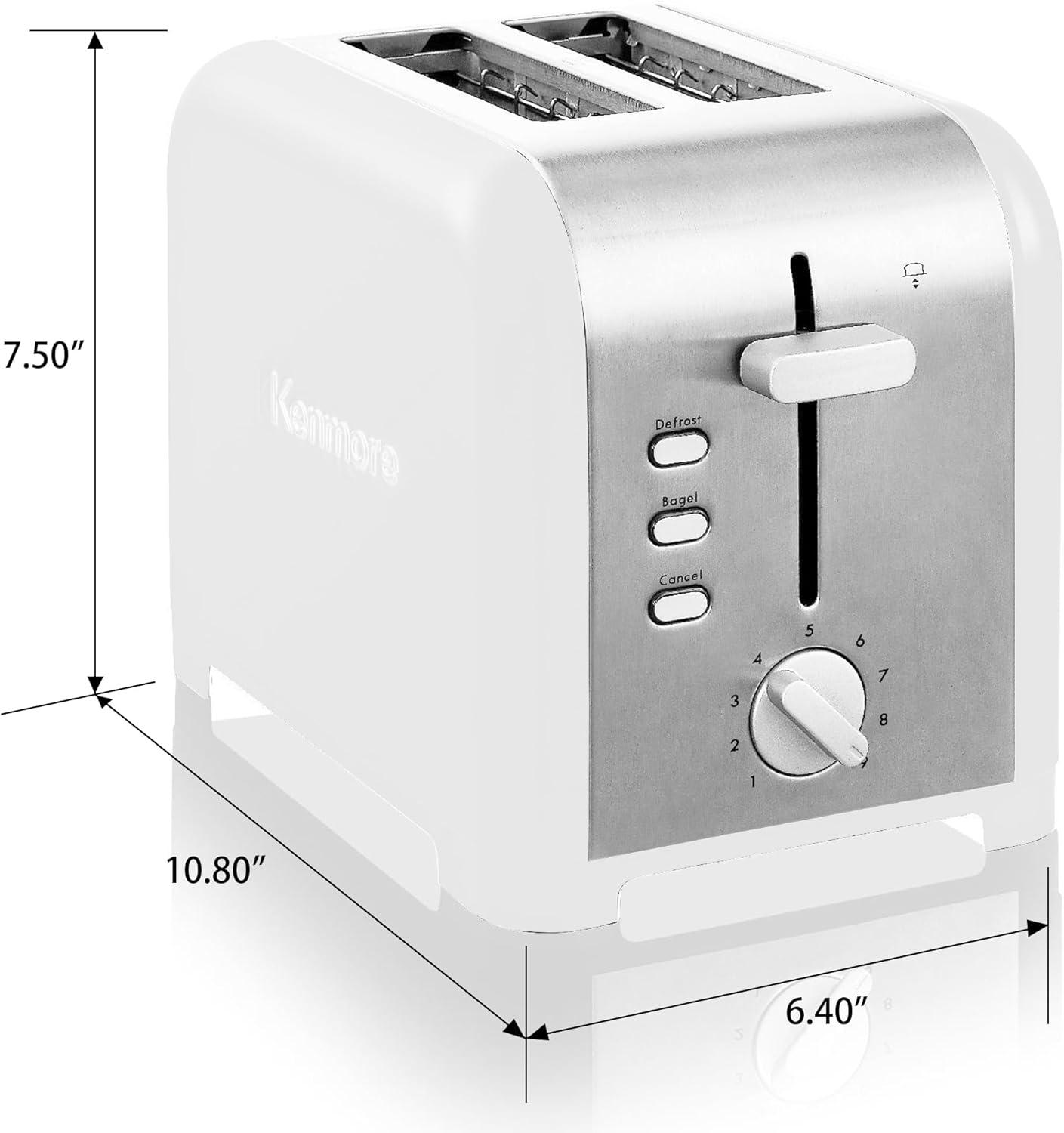 image:imageKenmore 2Slice Toaster Black Stainless Steel Extra Wide Slots Bagel and Defrost Functions 9 Browning Levels Removable Crumb Tray for Bread Toast English Muffin Toaster StrudelWhite