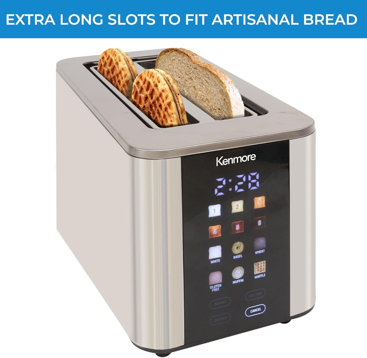 image:imageKenmore 4Slice Toaster with Dual Controls Matte Black and gray Wide Slots SelfAdjusting Bread Guides Adjustable Browning 6 Shade Settings Toast Bagels Waffles English Muffins4 Slice