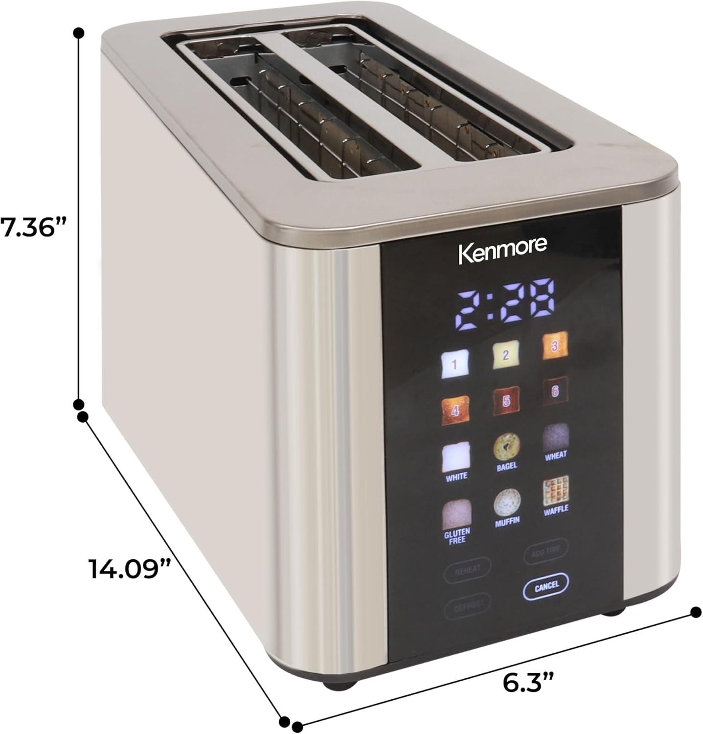 image:imageKenmore 4Slice Toaster with Dual Controls Matte Black and gray Wide Slots SelfAdjusting Bread Guides Adjustable Browning 6 Shade Settings Toast Bagels Waffles English Muffins4 Slice