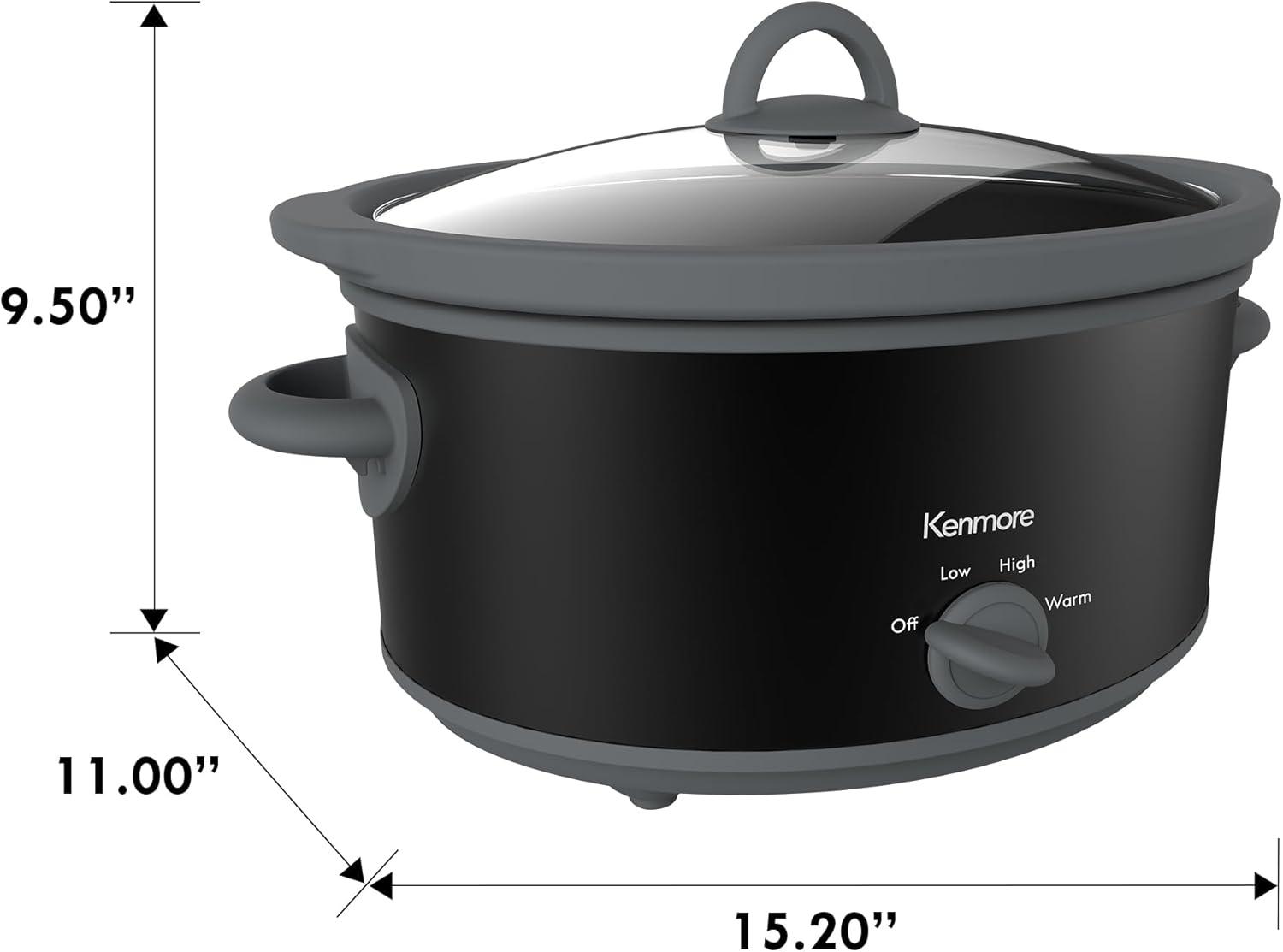 image:imageKenmore 5 Quart Slow Cooker Crock pot with Programmable SettingsDigital Controls Large Capacity for Family Meals DishwasherSafe Stoneware Warm Rice amp Sous Vide StewBlack and Gray 5QT