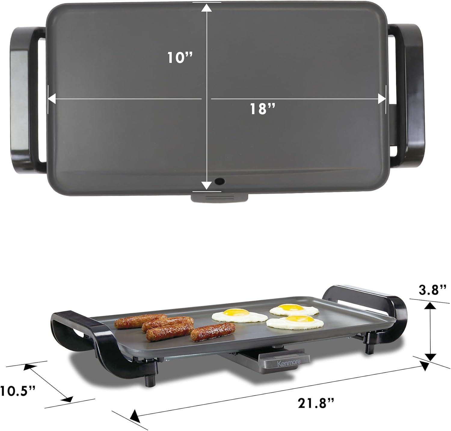 image:imageKenmore Electric Griddle External Temperature Control Easy Clean Countertop Cooking Kitchen Appliance Removable Drip Tray Grill Bacon Eggs Pancakes Crepes Tortillas Nonstick 10x18 Pan