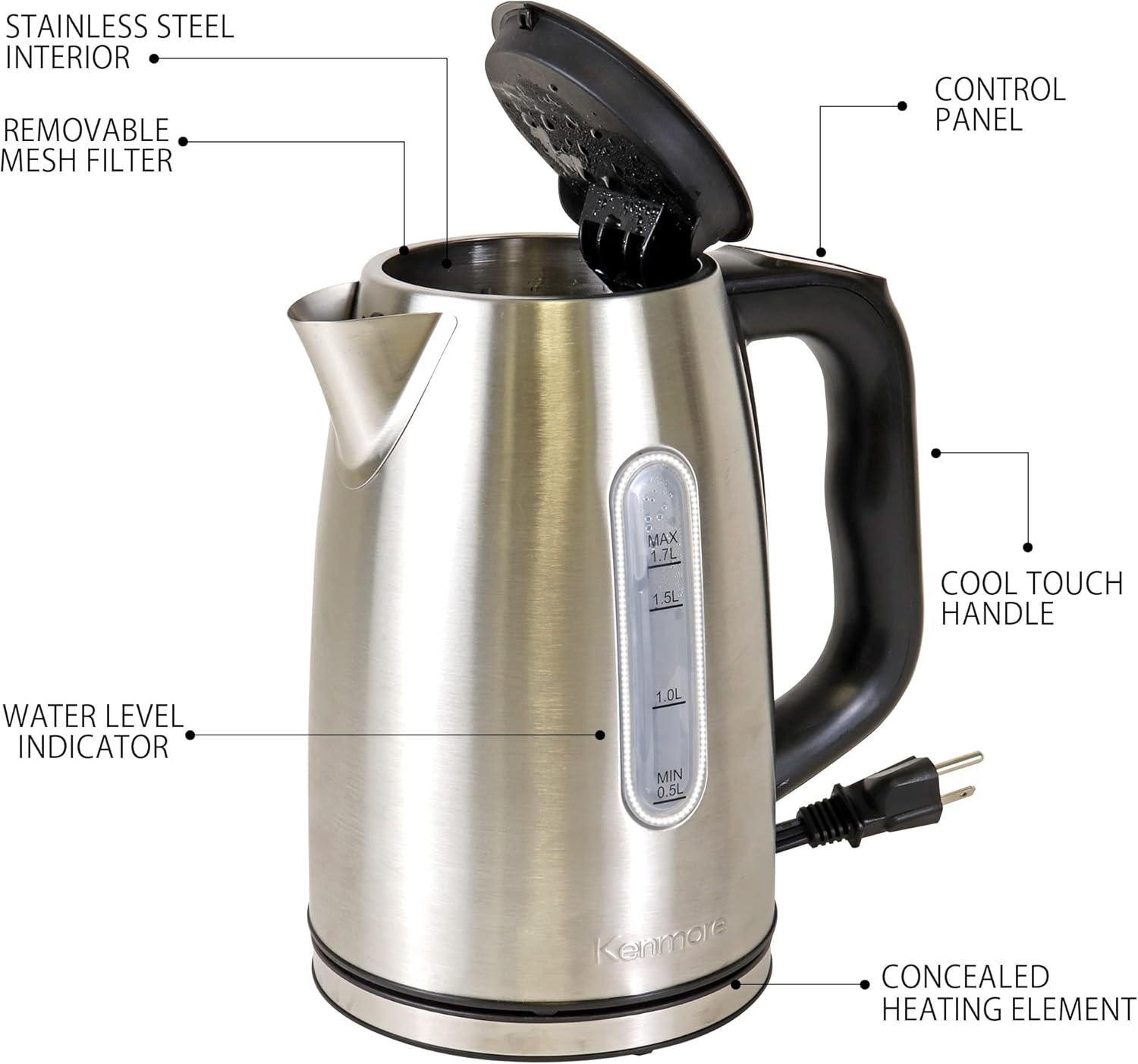 image:imageKenmore Electric Kettle Cordless Digital Calentador De Agua Stainless Steel Instant Tea Pot Preset Temperature Control Automatic ShutOff Rapid Boil Hot Water Boiling Heater 17 Liter SilverSilver
