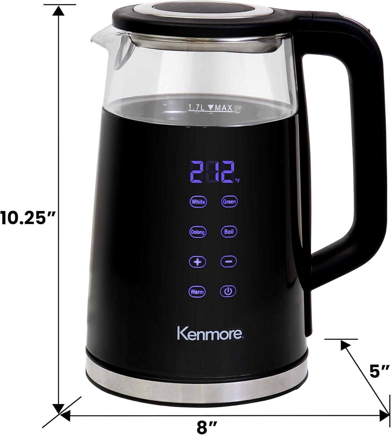 image:imageKenmore Electric Kettle Cordless Digital Calentador De Agua Stainless Steel Instant Tea Pot Preset Temperature Control Automatic ShutOff Rapid Boil Hot Water Boiling Heater 17 Liter SilverBlack
