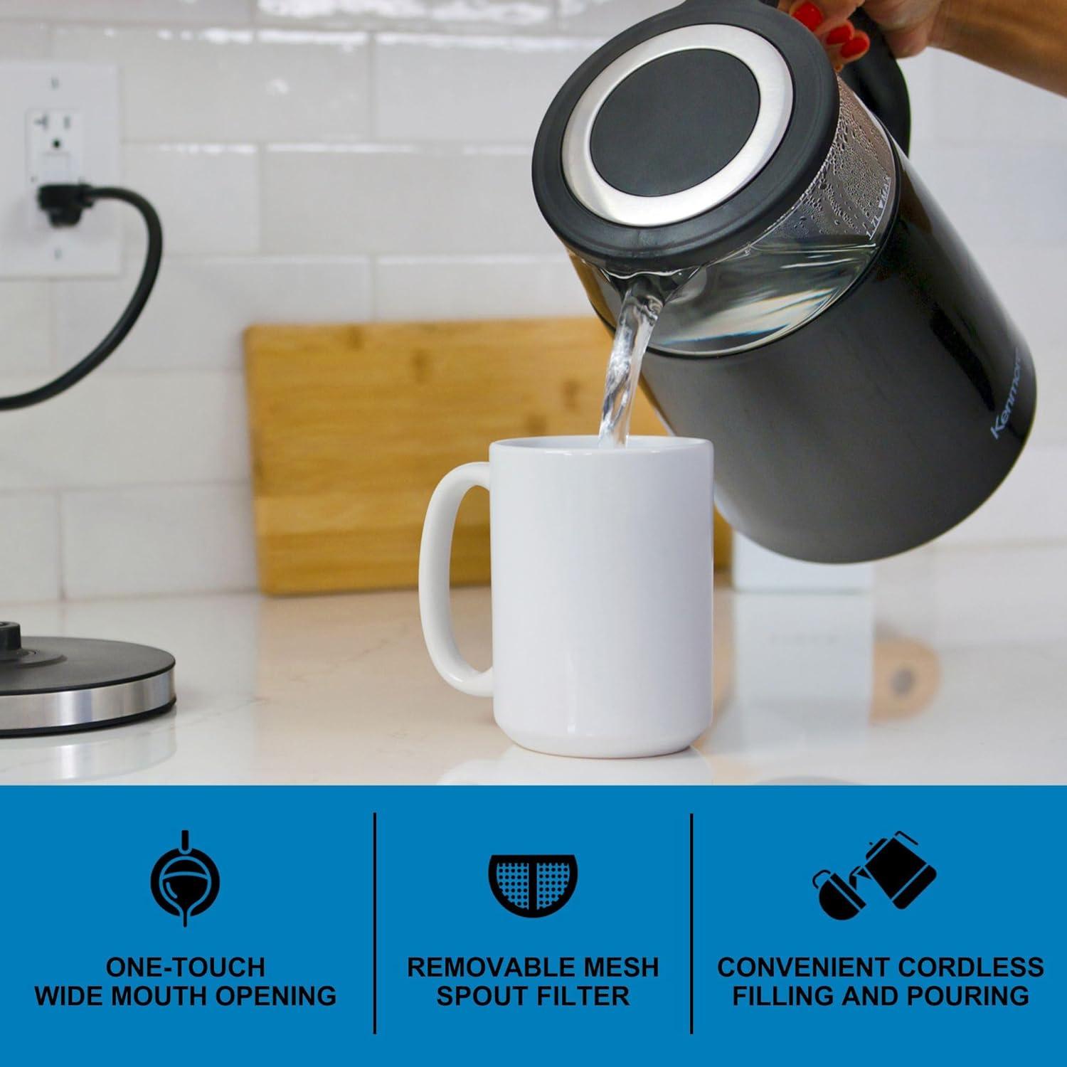 image:imageKenmore Electric Kettle Cordless Digital Calentador De Agua Stainless Steel Instant Tea Pot Preset Temperature Control Automatic ShutOff Rapid Boil Hot Water Boiling Heater 17 Liter SilverBlack