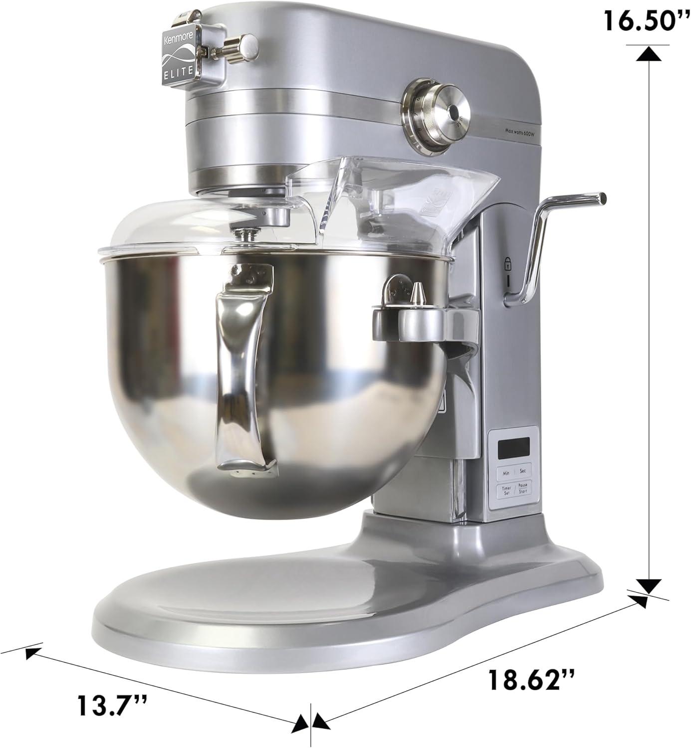 image:imageKenmore Elite 600W Bowl Lift Stand Mixer Digital 10 Speed Mixing Electric Countertop Heavy Duty Kitchen Appliance 5 amp 6 Qt Stainless Steel Bowls With Flat Beater Whisk Dough Hook Attachments