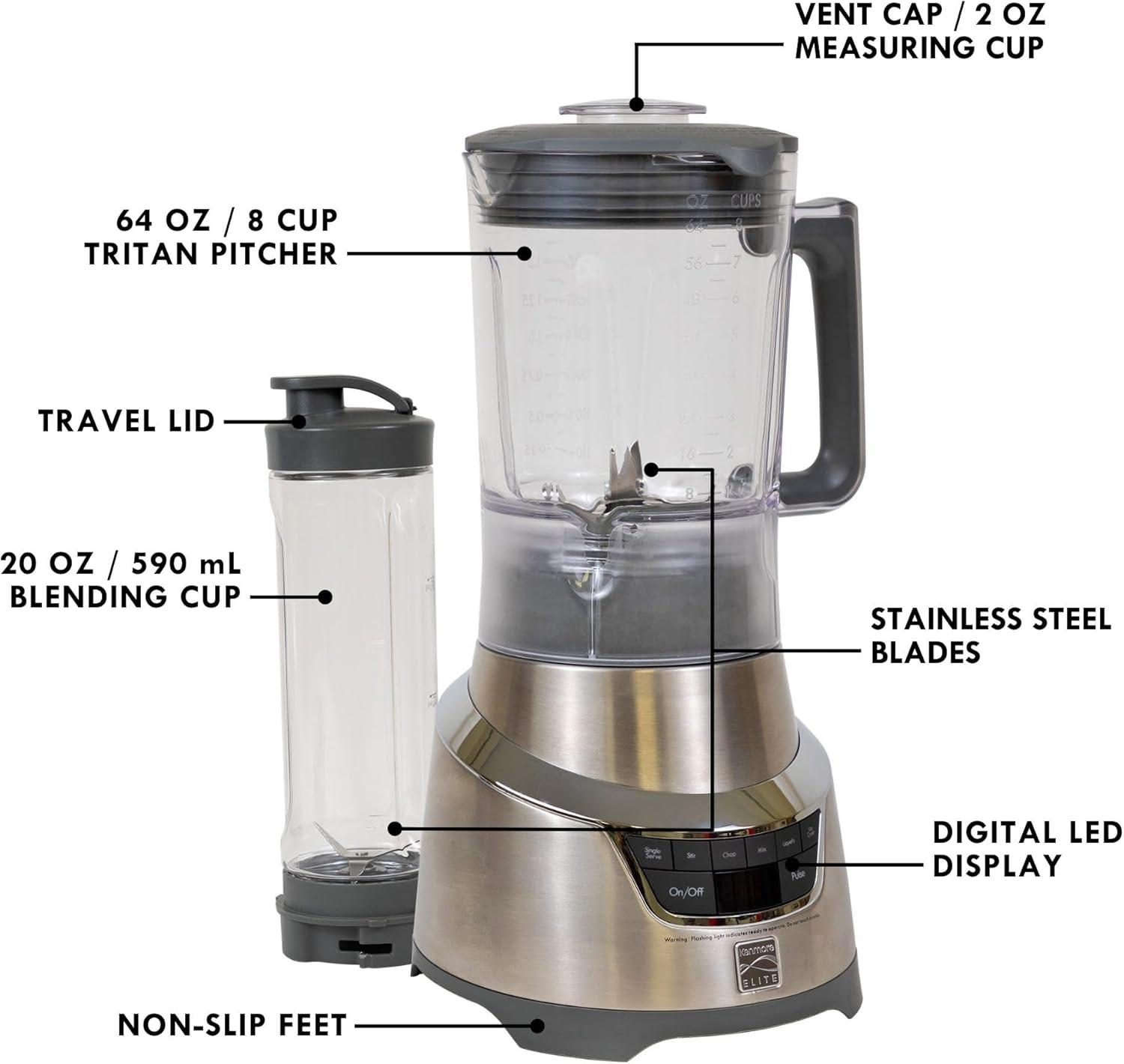 image:imageKenmore Elite Countertop Blender Electric Mixer for Smoothies Ice Crush amp Pulse Function Heavy Duty Glass Pitcher Kitchen Appliance DishwasherSafe JarGrey