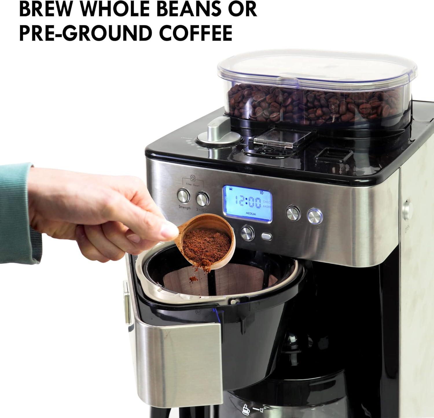 image:imageKenmore Elite Grind and Brew Coffee Maker w Burr Grinder 12 Cup Programmable Automatic Timer Brew Coffee Machine AirTight Bean Hopper Grind Size and Brew Strength Selectors Stainless Steel