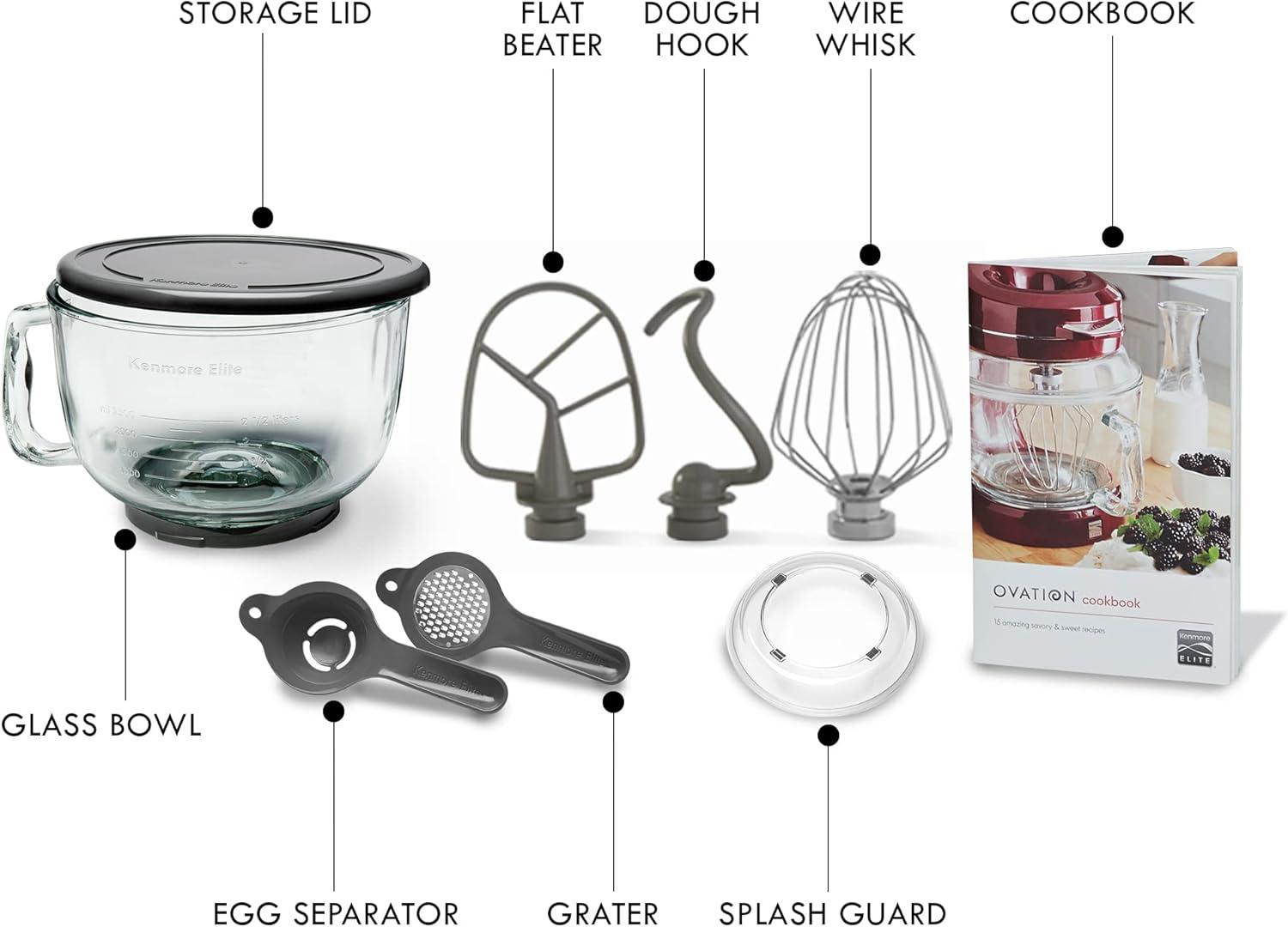 image:imageKenmore Elite Ovation 5 Qt Stand Mixer 500 Watts with Revolutionary PourIn Top Tilt Head Flat Beater Whisk Dough Hook 360degree Splash Guard Glass Bowl LED Light Metallic Grey