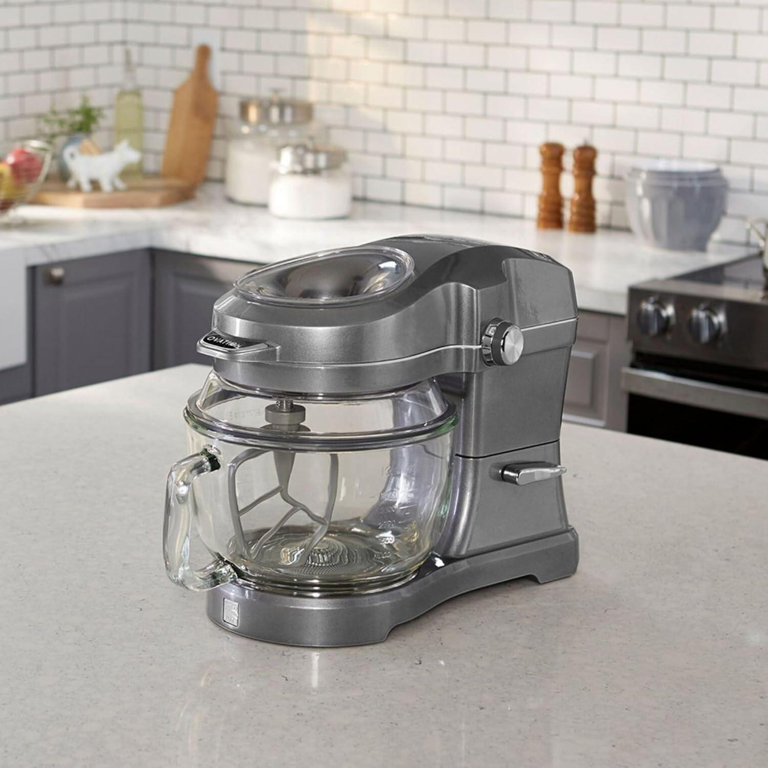 image:imageKenmore Elite Ovation 5 Qt Stand Mixer 500 Watts with Revolutionary PourIn Top Tilt Head Flat Beater Whisk Dough Hook 360degree Splash Guard Glass Bowl LED Light Metallic Grey