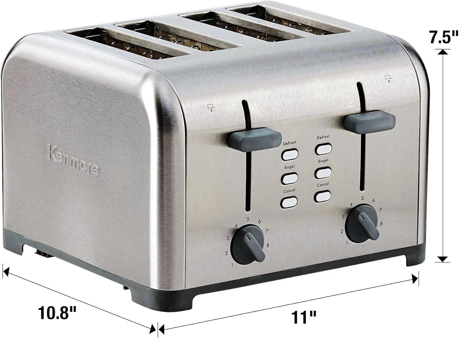 image:imageKenmore Toaster 4 Slice Extra Wide Slot Countertop Kitchen Appliance Defrost Function GrillePain 9 Shade Settings Compact Design Easy Clean Crumb Tray Bread Bagel Stainless Steel amp RedSilver