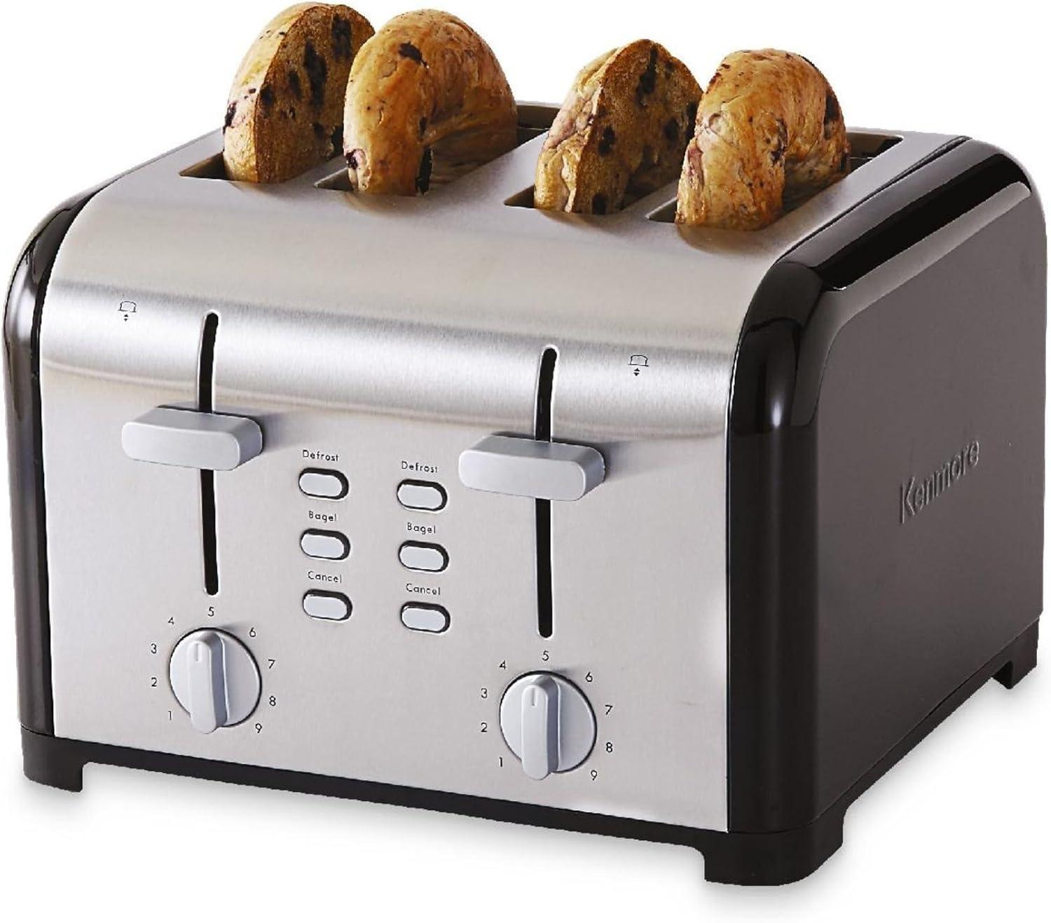 image:imageKenmore Toaster 4 Slice Extra Wide Slot Countertop Kitchen Appliance Defrost Function GrillePain 9 Shade Settings Compact Design Easy Clean Crumb Tray Bread Bagel Stainless Steel amp RedBlack