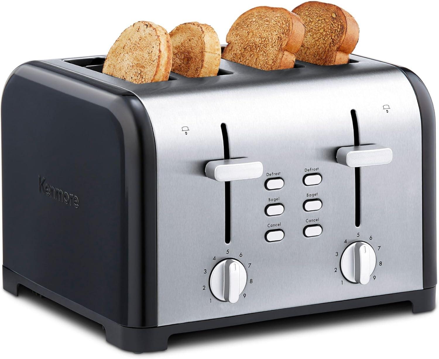 image:imageKenmore Toaster 4 Slice Extra Wide Slot Countertop Kitchen Appliance Defrost Function GrillePain 9 Shade Settings Compact Design Easy Clean Crumb Tray Bread Bagel Stainless Steel amp RedBlack