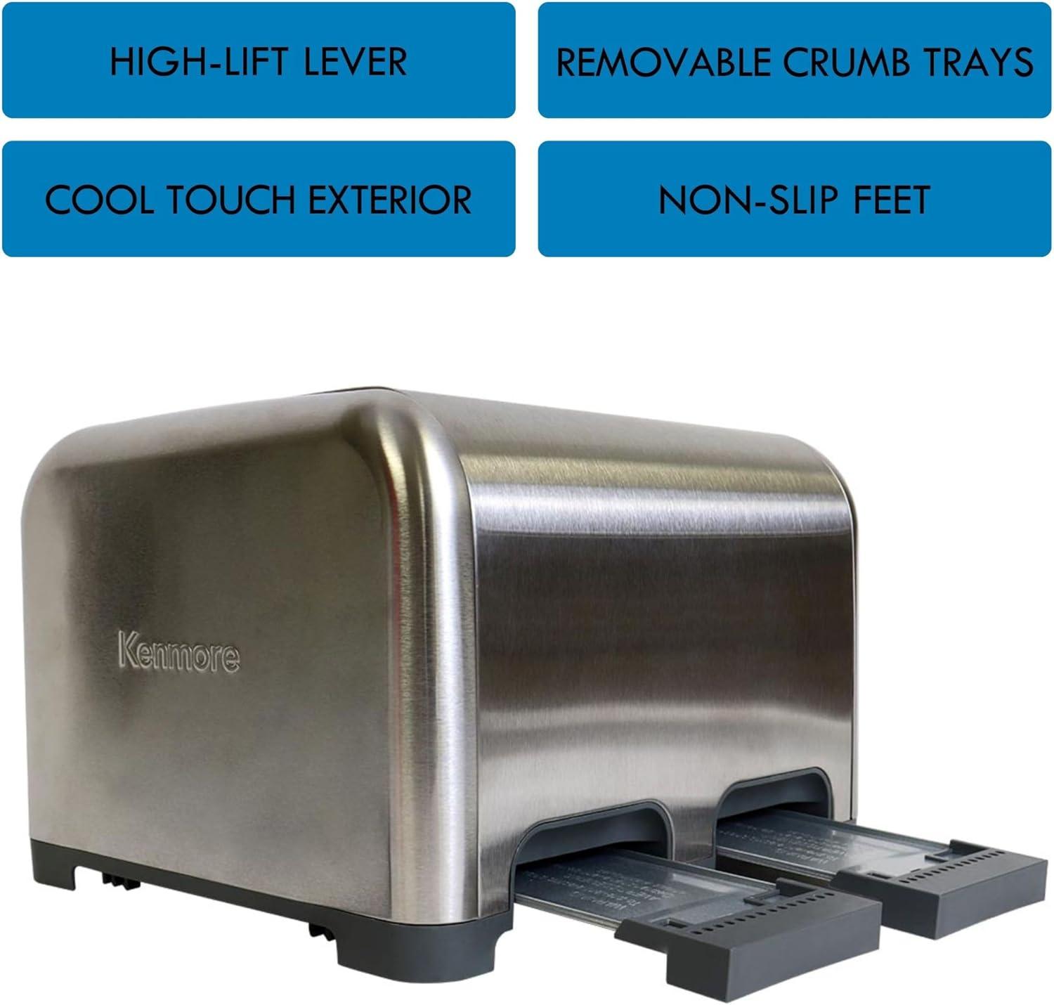 image:imageKenmore Toaster 4 Slice Extra Wide Slot Countertop Kitchen Appliance Defrost Function GrillePain 9 Shade Settings Compact Design Easy Clean Crumb Tray Bread Bagel Stainless Steel amp RedSilver