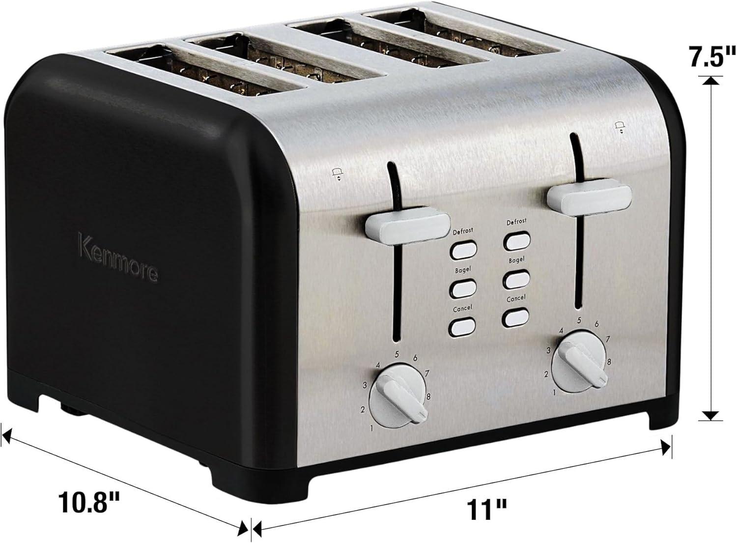 image:imageKenmore Toaster 4 Slice Extra Wide Slot Countertop Kitchen Appliance Defrost Function GrillePain 9 Shade Settings Compact Design Easy Clean Crumb Tray Bread Bagel Stainless Steel amp RedBlack