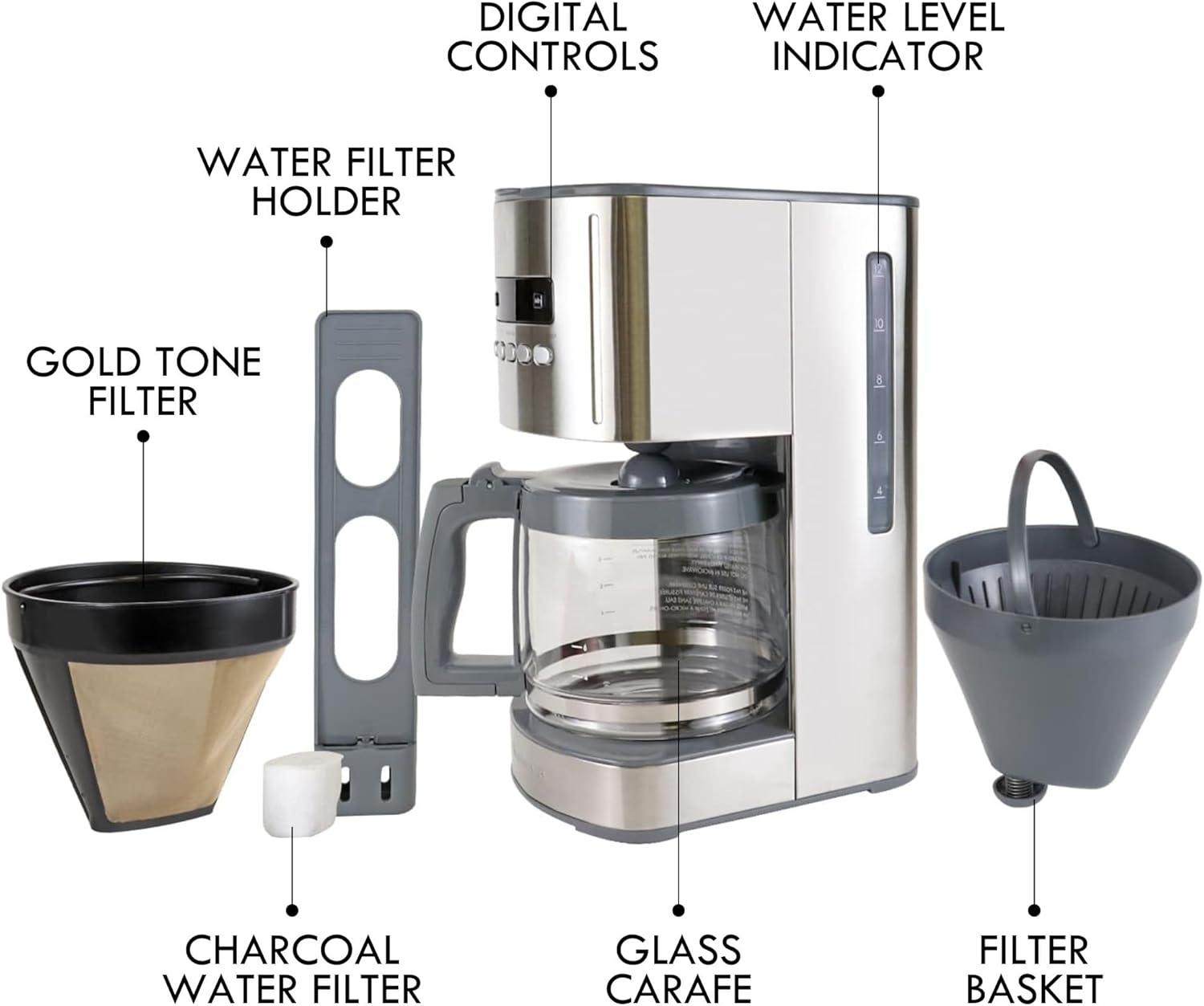 image:imageKenmore drip Coffee Maker 12 Cup programmable cafe machine with glass pot regular amp bold brew auto shut off large water reservoir reusable filter kitchen appliances for cafeteria barista WhiteKKCM12SAZ
