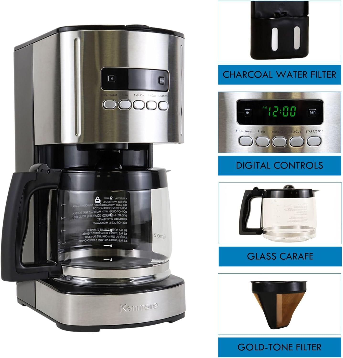 image:imageKenmore drip Coffee Maker 12 Cup programmable cafe machine with glass pot regular amp bold brew auto shut off large water reservoir reusable filter kitchen appliances for cafeteria barista WhiteKKCM12BAZ