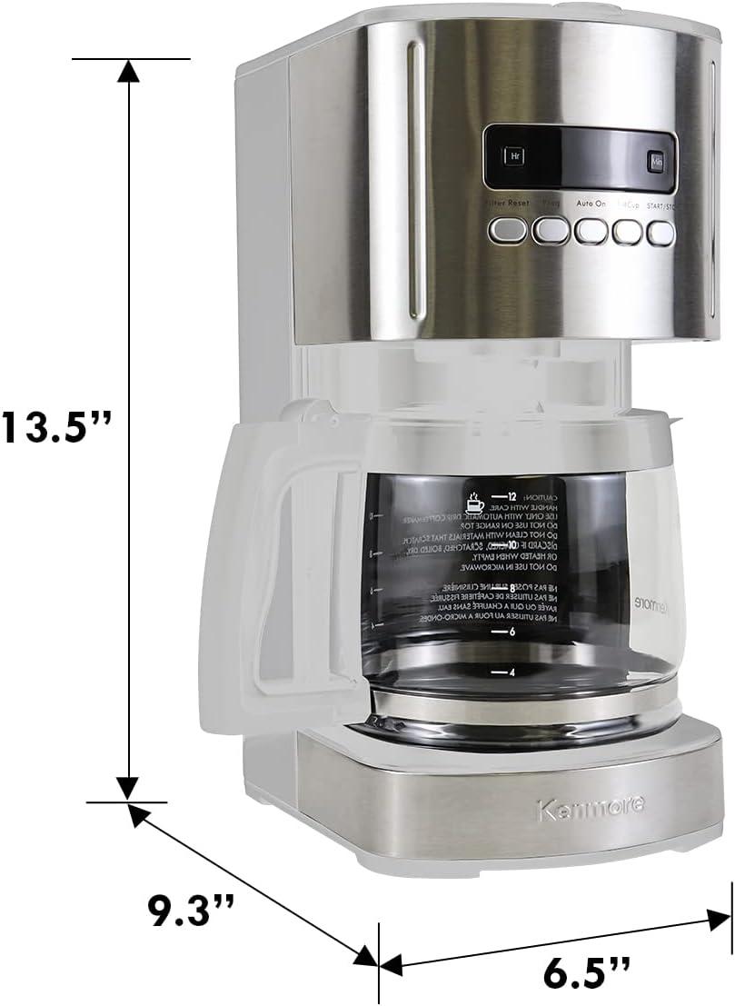image:imageKenmore drip Coffee Maker 12 Cup programmable cafe machine with glass pot regular amp bold brew auto shut off large water reservoir reusable filter kitchen appliances for cafeteria barista WhiteKKCM12B