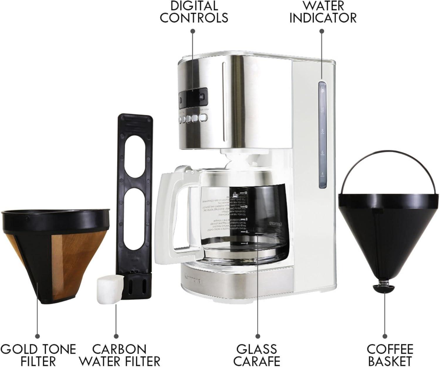 image:imageKenmore drip Coffee Maker 12 Cup programmable cafe machine with glass pot regular amp bold brew auto shut off large water reservoir reusable filter kitchen appliances for cafeteria barista WhiteKKCM12B