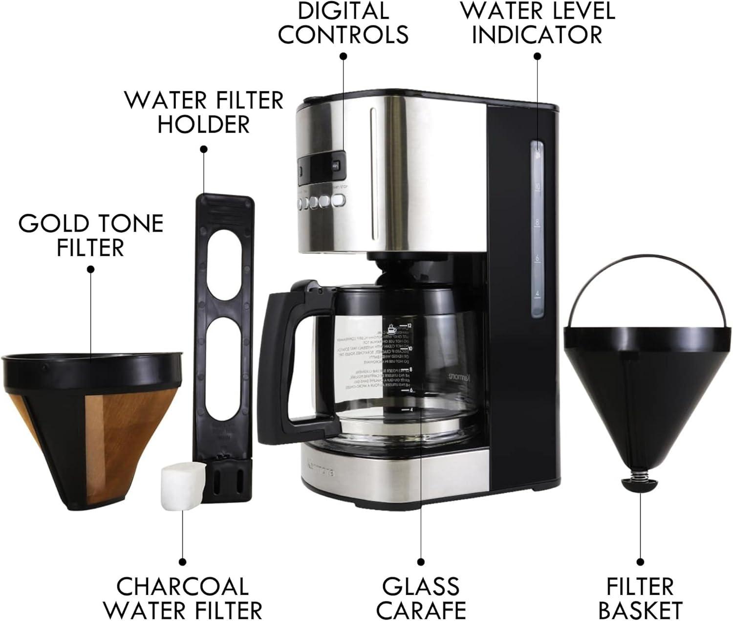 image:imageKenmore drip Coffee Maker 12 Cup programmable cafe machine with glass pot regular amp bold brew auto shut off large water reservoir reusable filter kitchen appliances for cafeteria barista WhiteKKCM12BAZ
