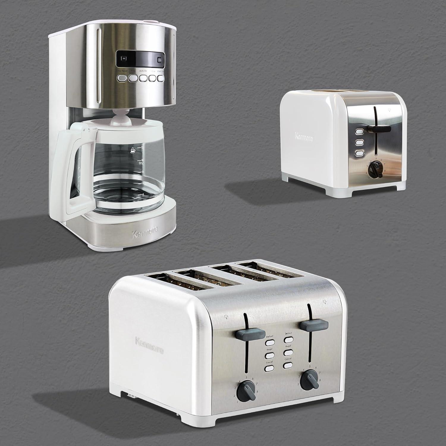 image:imageKenmore drip Coffee Maker 12 Cup programmable cafe machine with glass pot regular amp bold brew auto shut off large water reservoir reusable filter kitchen appliances for cafeteria barista WhiteKKCM12B