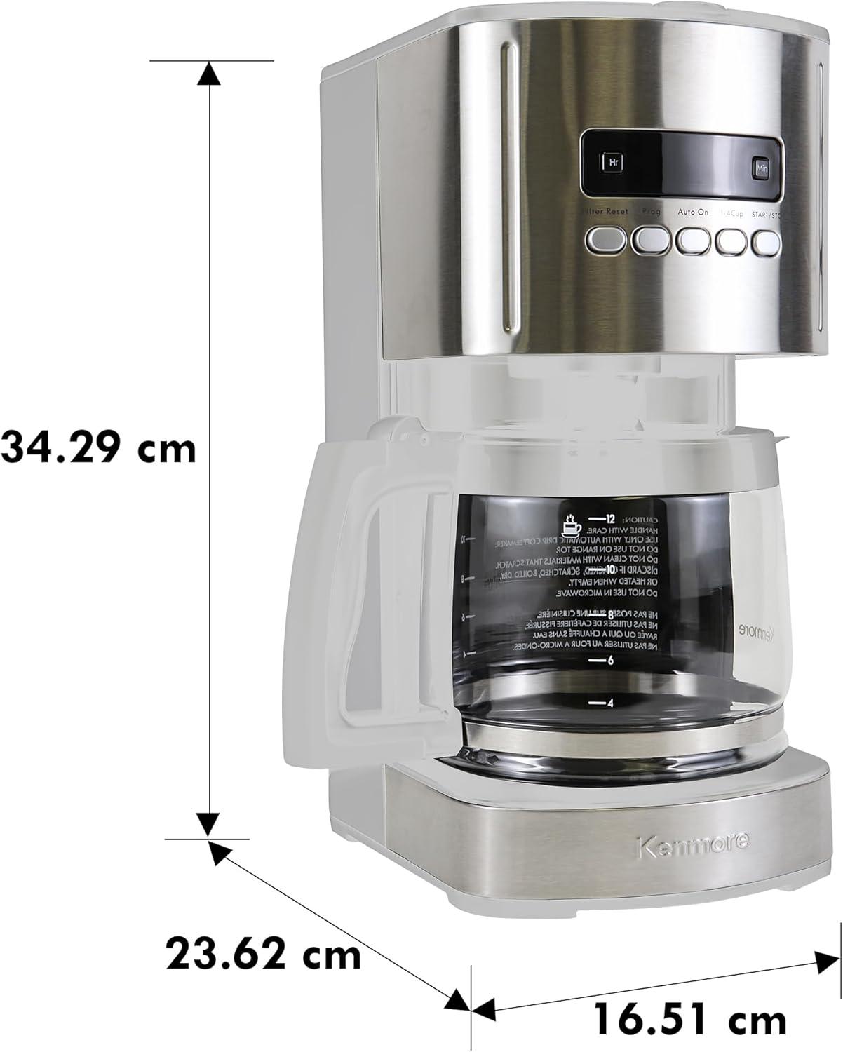 image:imageKenmore drip Coffee Maker 12 Cup programmable cafe machine with glass pot regular amp bold brew auto shut off large water reservoir reusable filter kitchen appliances for cafeteria barista WhiteKKCM12SAZ