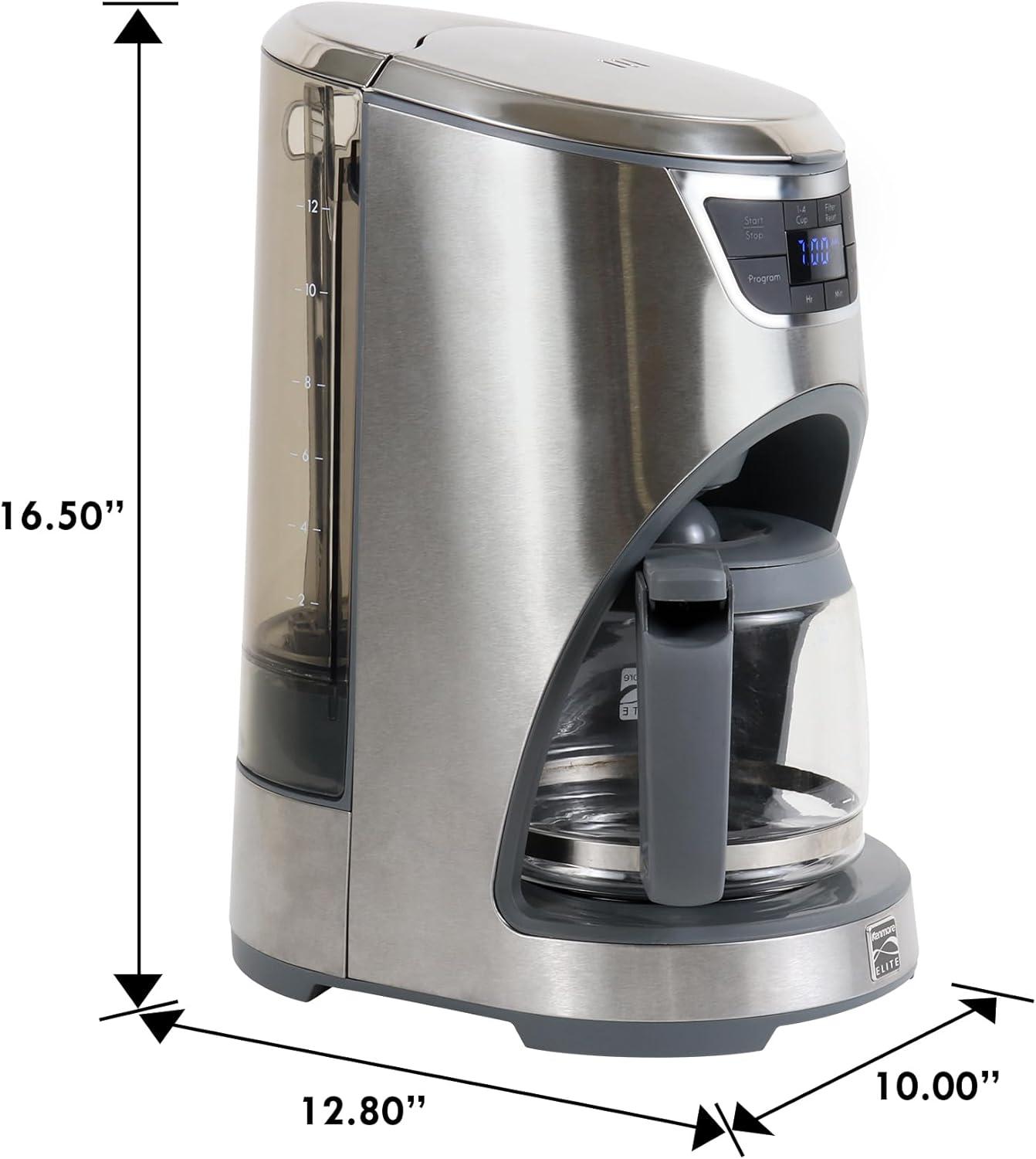 image:imageKoolatron Kenmore Elite Drip Coffee Maker 12Cup Programmable Coffee Machine With Glass Pot Pause and Pour Auto ShutOff Large Water Reservoir Reusable Filter Dishwasher Safe Carafe