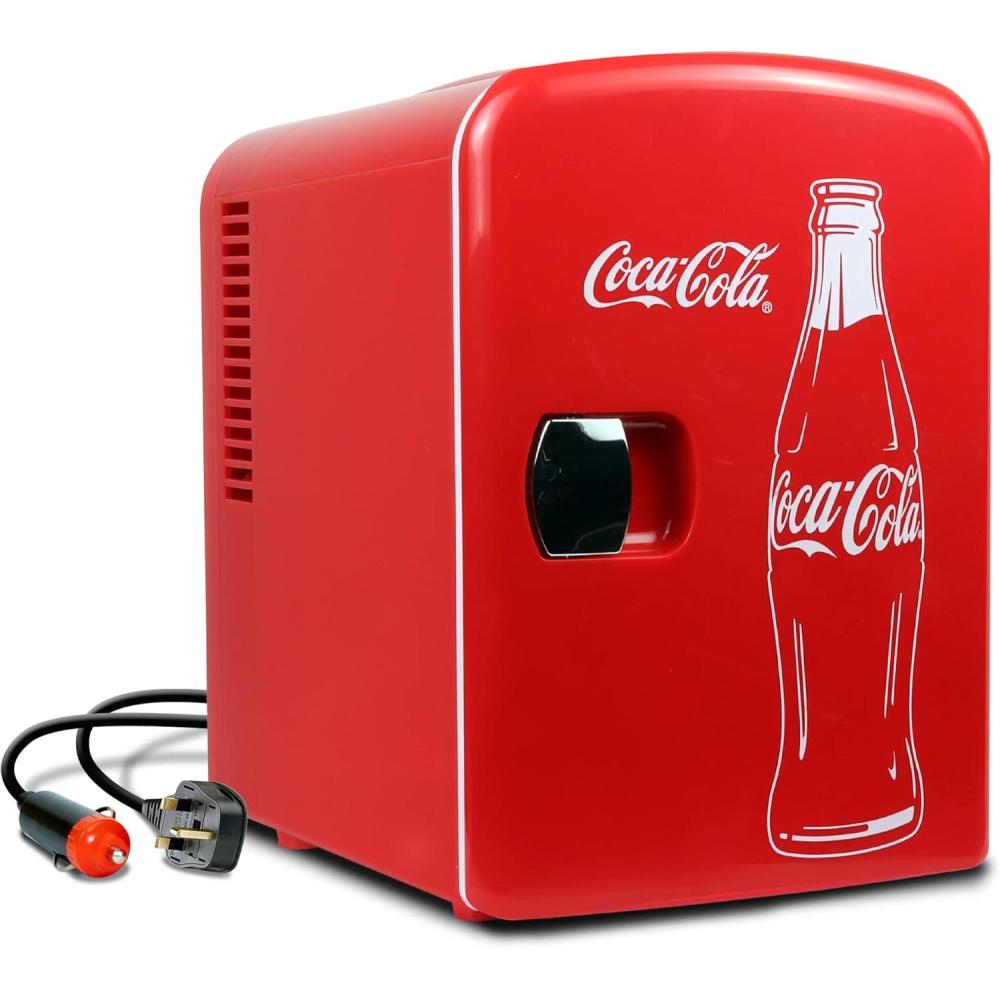 image:imageCoca Cola Mini Fridge for Bedroom Skincare Cosmatic Office 4L Small Refrigerator 6 Can Mini Dorm Fridge Portable Cooler 12V DC 110V AC Personal Travel Snacks Drinks Red