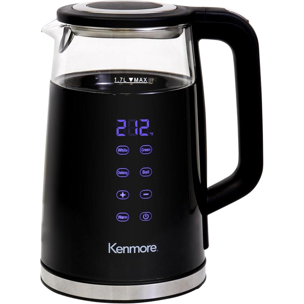 image:imageKenmore Electric Kettle Cordless Digital Calentador De Agua Stainless Steel Instant Tea Pot Preset Temperature Control Automatic ShutOff Rapid Boil Hot Water Boiling Heater 17 Liter SilverBlack